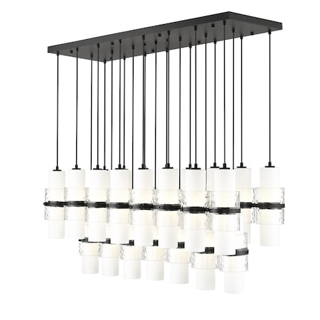 Z-Lite Cayden Linear Chandelier, 23-Light, 18in W x 54in L x 16.75in H, Matte Black/Clear + Etched Opal 1946P-23L-MB